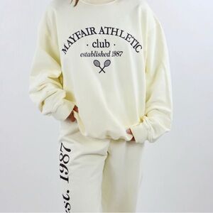 Mayfair Athletic Club Crewneck Cream One Size Embroidered Oversized Loungewear